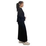 1238 Classic French Terry Sweatshirt Modest Crew Neck Long Sleeve Black Full Length Right Side View