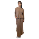 1238 Classic French Terry Sweatshirt Modest Crew Neck Long Sleeve Mocha Brown Full Image Front View