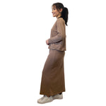 1238 Classic French Terry Sweatshirt Modest Crew Neck Long Sleeve Mocha Brown Full Image Left Side View