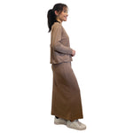 1238 Classic French Terry Sweatshirt Modest Crew Neck Long Sleeve Mocha Brown Full Image Right Side View