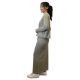 1238 Classic French Terry Sweatshirt Modest Crew Neck Long Sleeve Sage Green Full Image Left Side View