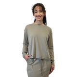 1238 Classic French Terry Sweatshirt Modest Crew Neck Long Sleeve Sage Green Zoomed Front View