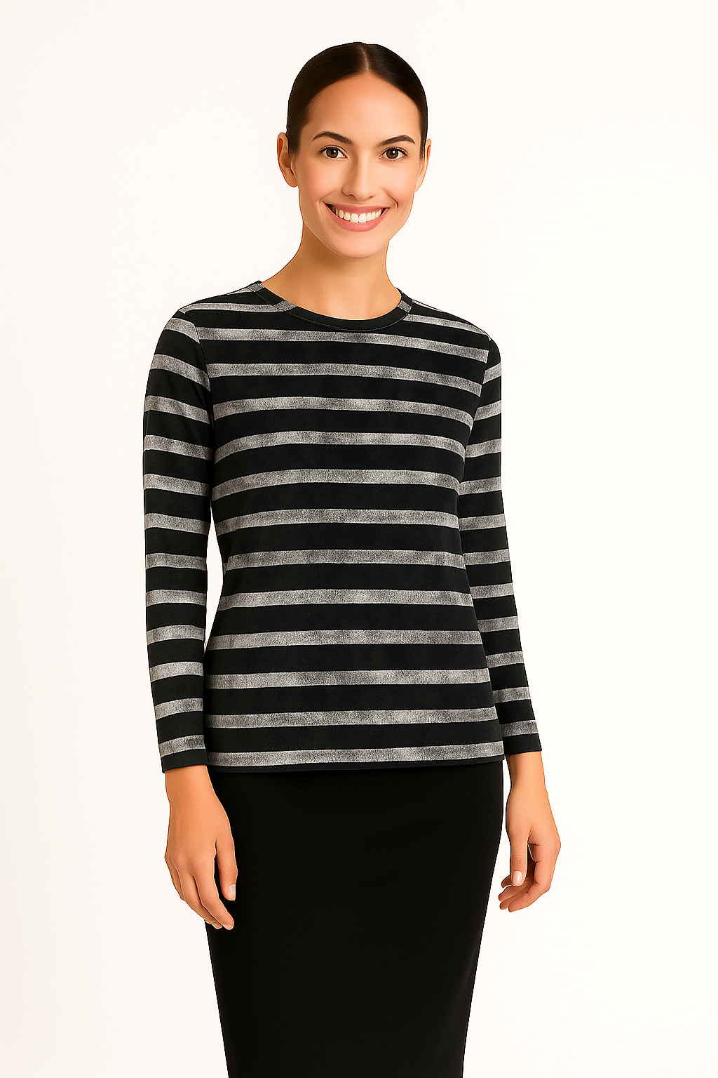 Modest Cotton Long Sleeve T-Shirt with Side Slits – Crew Neck