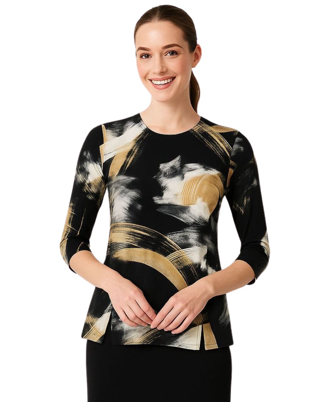 Modest Flow Tunic - High Neckline, 3/4 Sleeves with Modern Slit Detail