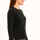 Long Sleeve T-Shirt with Side Slits 100% Cotton in Burgundy, Grey & Black