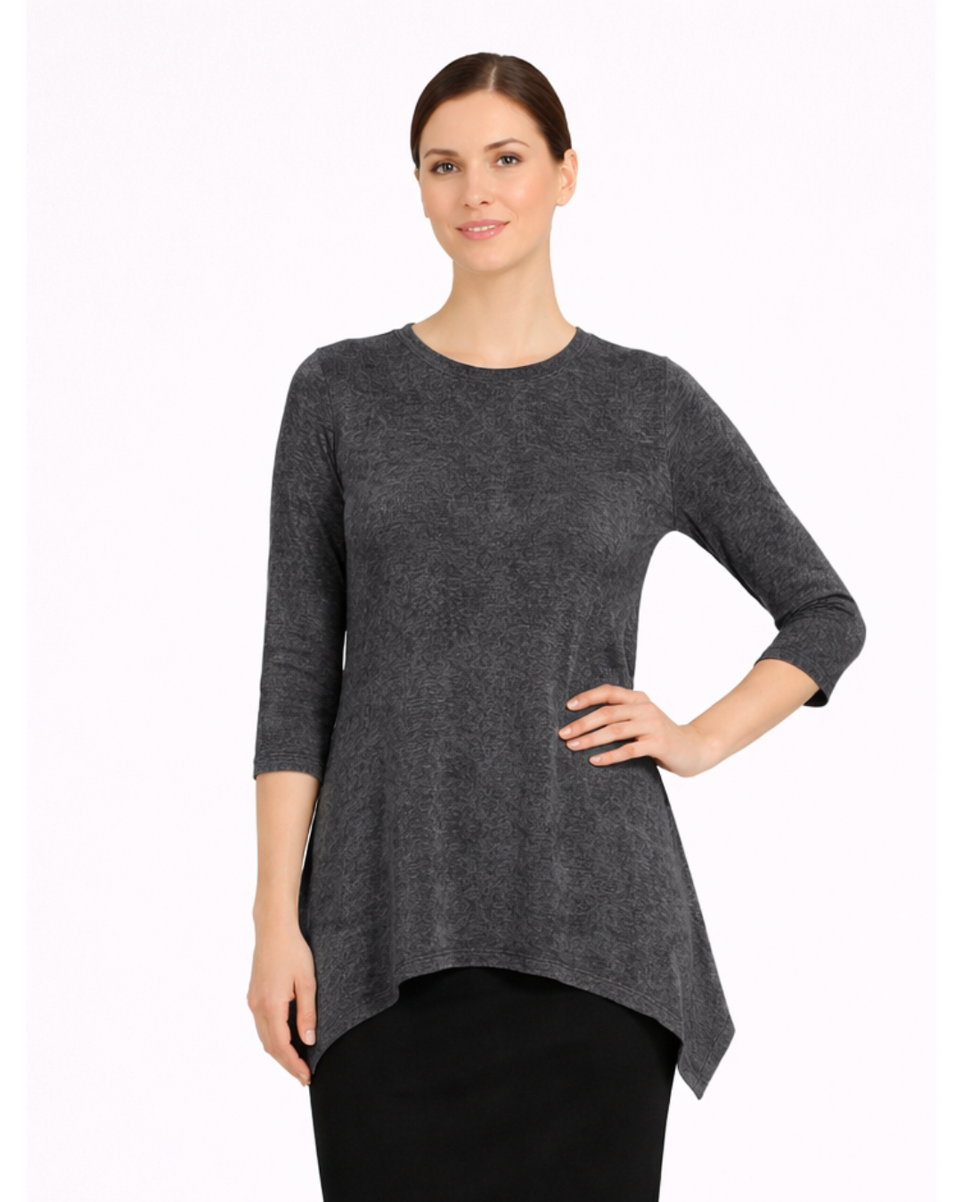 Modest Handkerchief Tunic Top - 3/4 Sleeve Comfort Flow Design