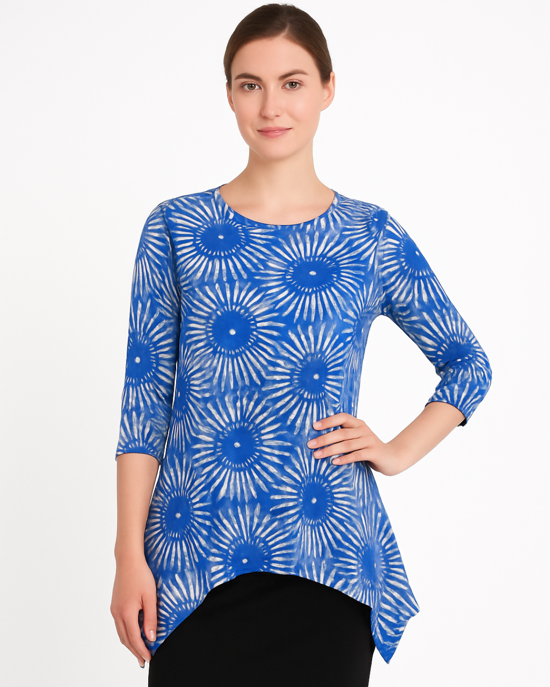 Modest Handkerchief Tunic Top - 3/4 Sleeve Comfort Flow Design