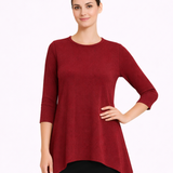 Modest Handkerchief Tunic Top - 3/4 Sleeve Comfort Flow Design - Solid Colors