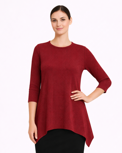Womens Long Tunic Top with Handkerchief Hem 3/4 Sleeve – Kosher