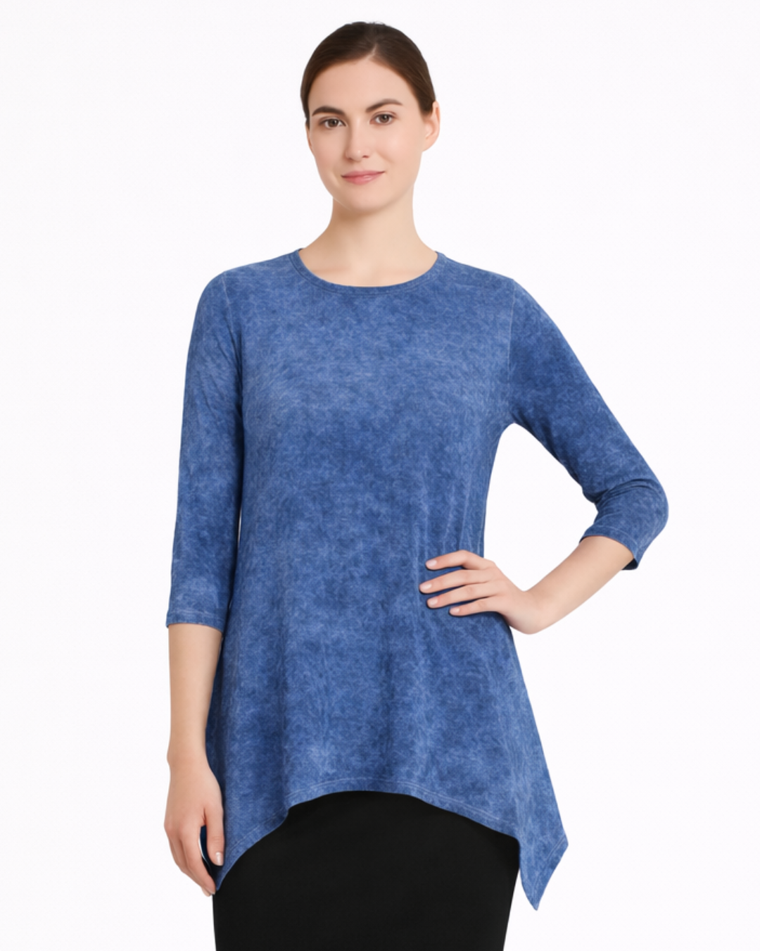 Modest Handkerchief Tunic Top - 3/4 Sleeve Comfort Flow Design