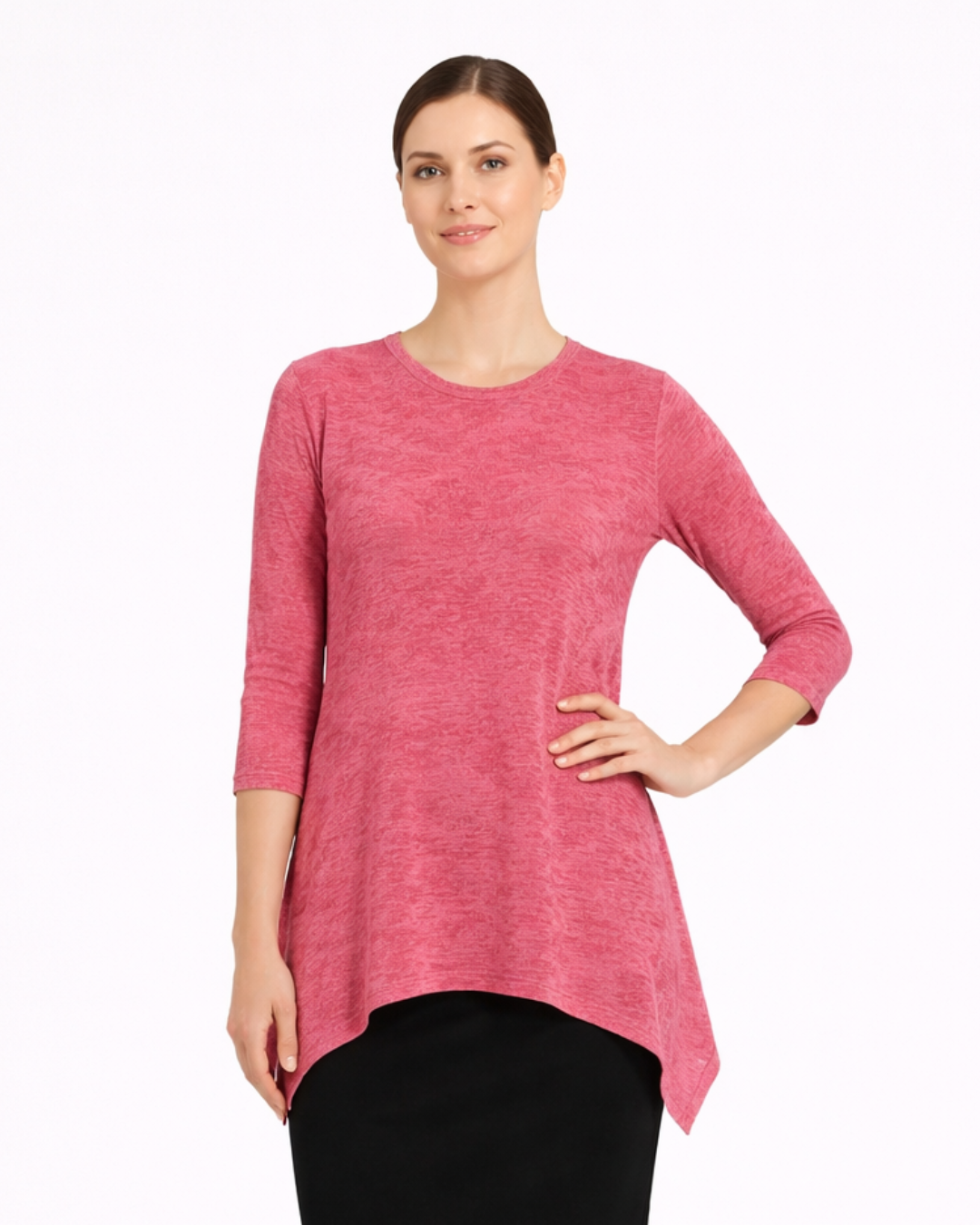 Modest Handkerchief Tunic Top - 3/4 Sleeve Comfort Flow Design