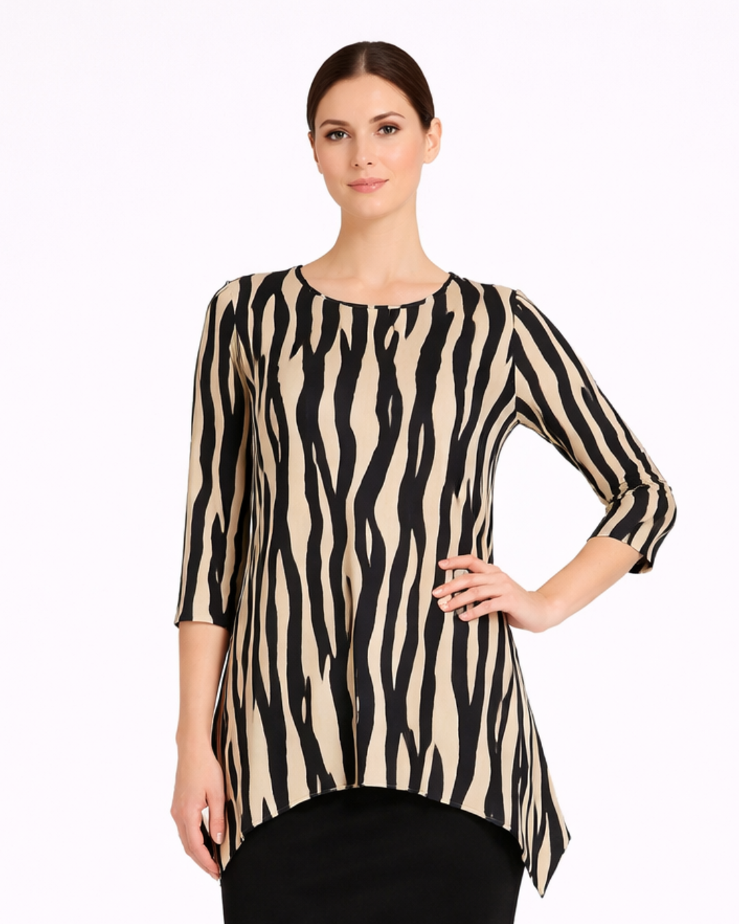 Modest Handkerchief Tunic Top - 3/4 Sleeve Comfort Flow Design