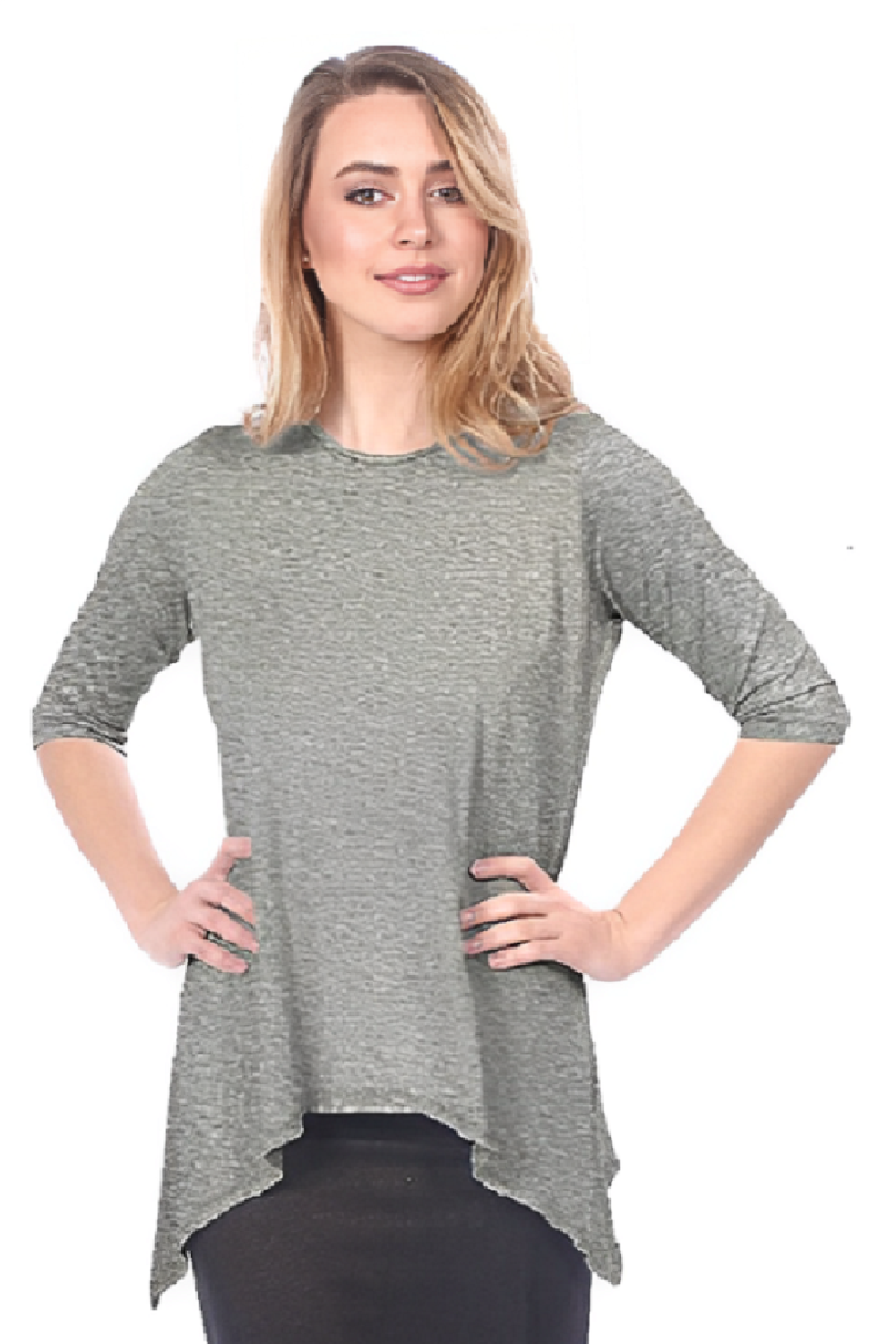 Modest Handkerchief Tunic Top - 3/4 Sleeve Comfort Flow Design - Solid Colors