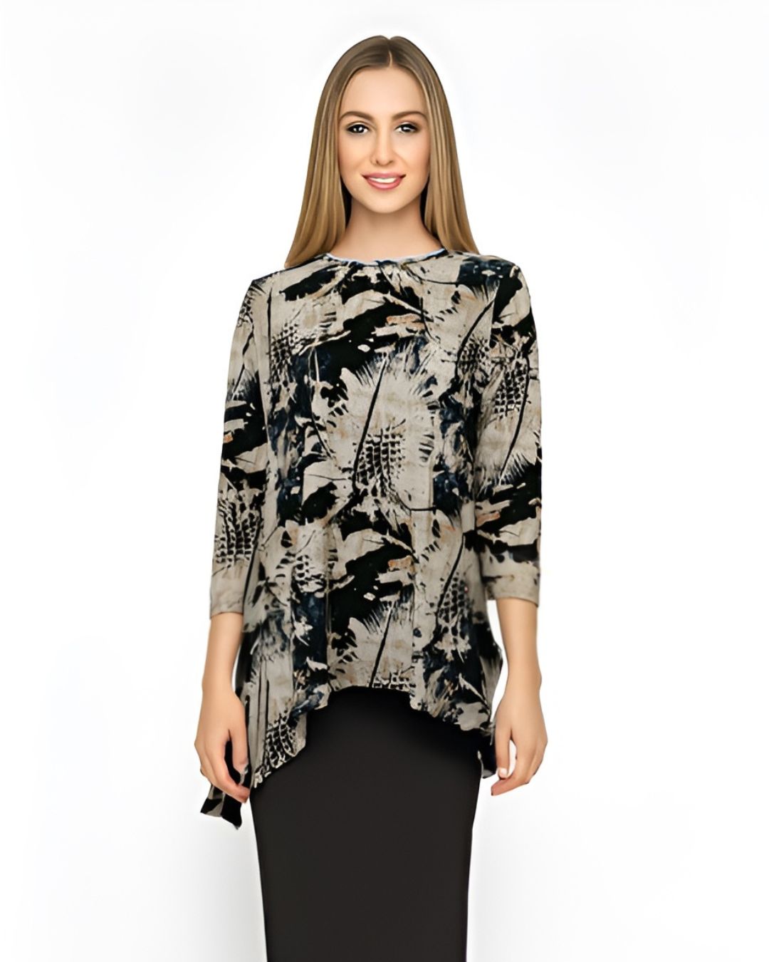 Modest Handkerchief Tunic Top - 3/4 Sleeve Comfort Flow Design