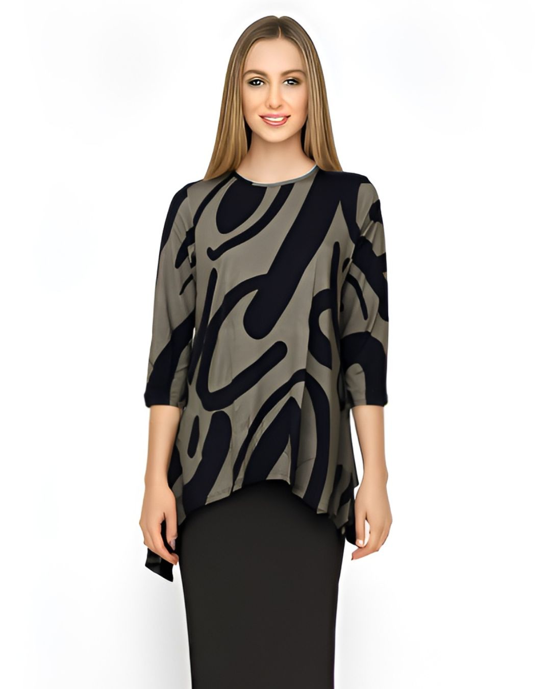 Modest Handkerchief Tunic Top - 3/4 Sleeve Comfort Flow Design