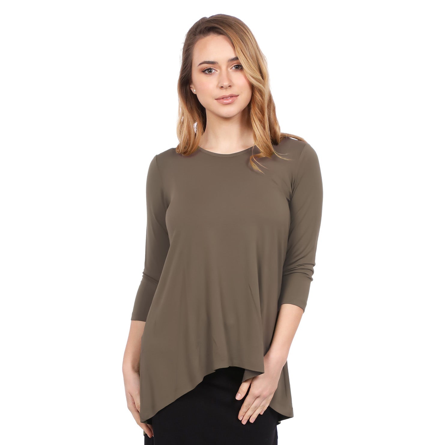 Blusa túnica discreta de manga tres cuartos con dobladillo asimétrico Hi-Lo