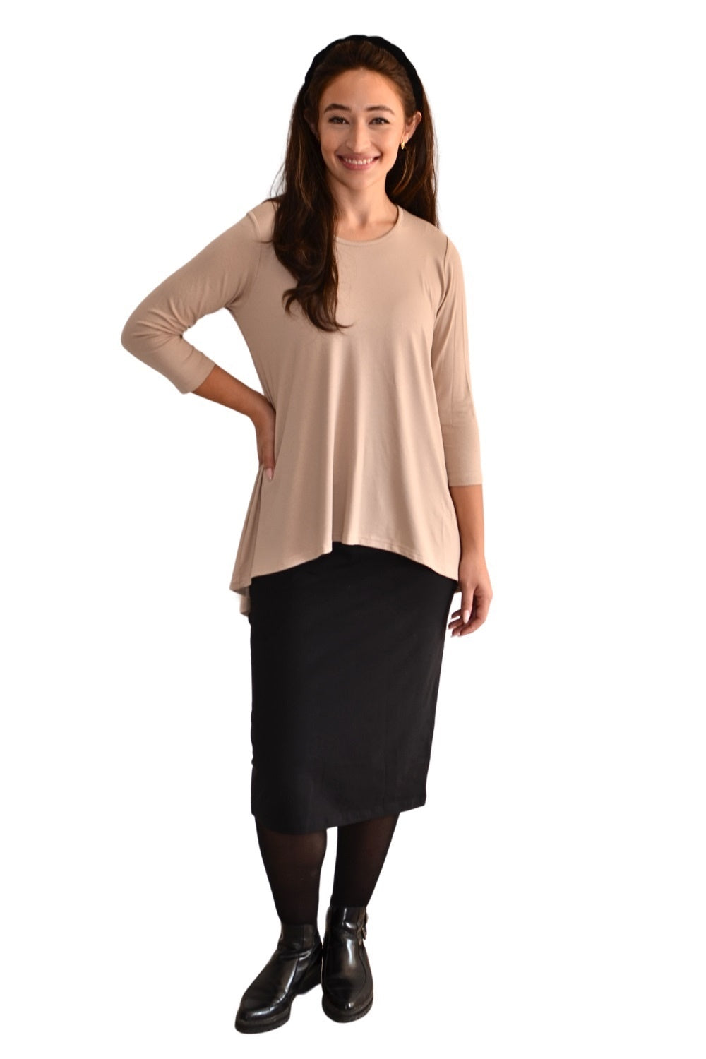Blusa túnica discreta de manga tres cuartos con dobladillo asimétrico Hi-Lo