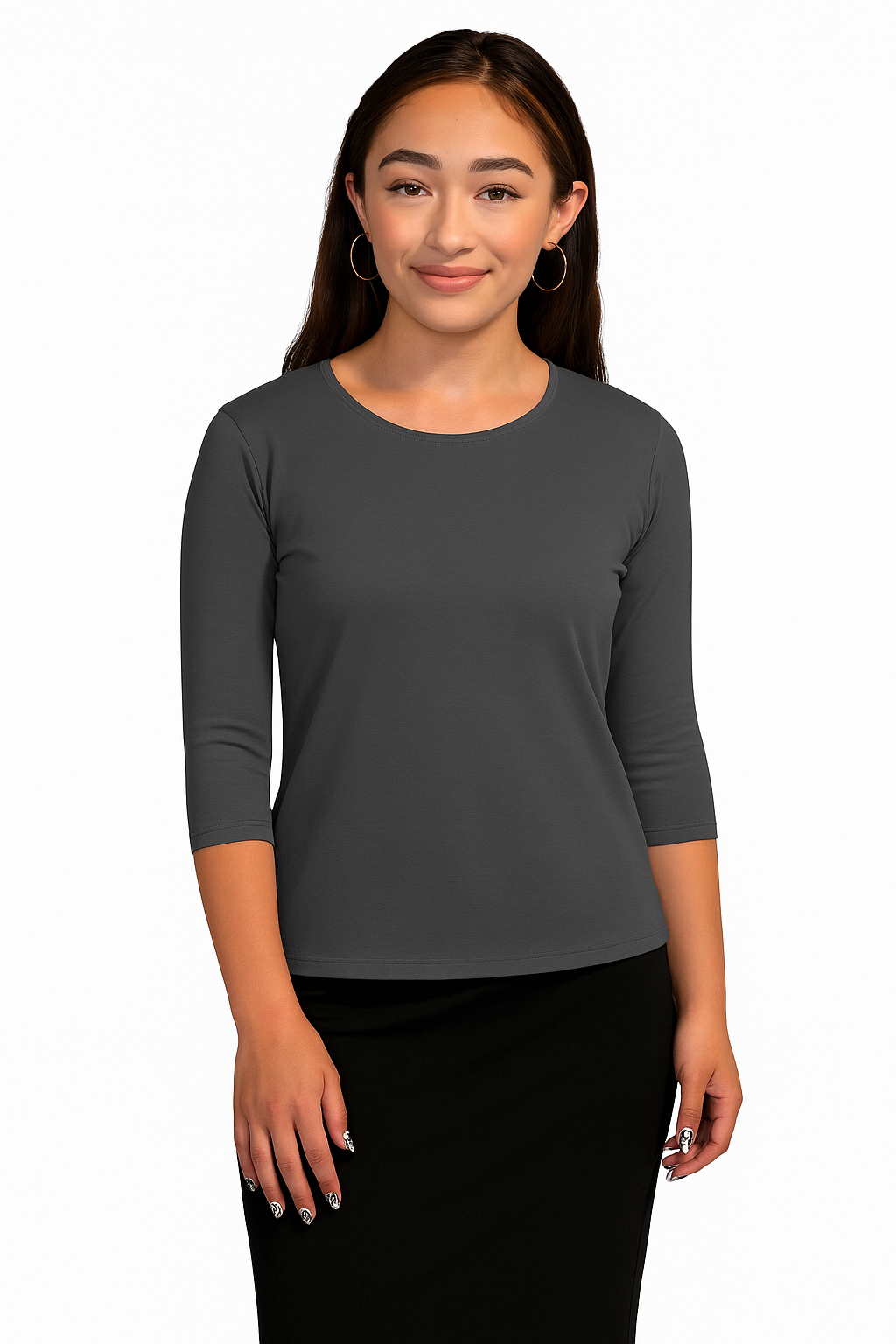 Essential 3/4 Sleeve Modest Crew Neckline Shell - Versatile Layering Top