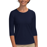 1258 essential 3-4 sleeve modest crew neckline shell dark navy front cropped