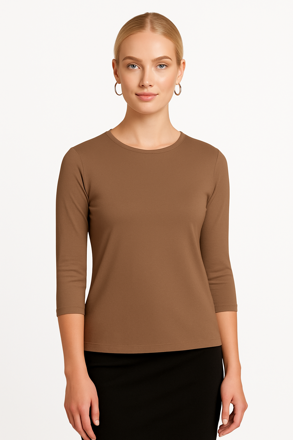 Essential 3/4 Sleeve Modest Crew Neckline Shell - Versatile Layering Top