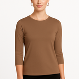 Essential 3/4 Sleeve Modest Crew Neckline Shell - Versatile Layering Top
