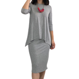 Ribbed 3/4 Sleeve Tunic with Handkerchief Hem