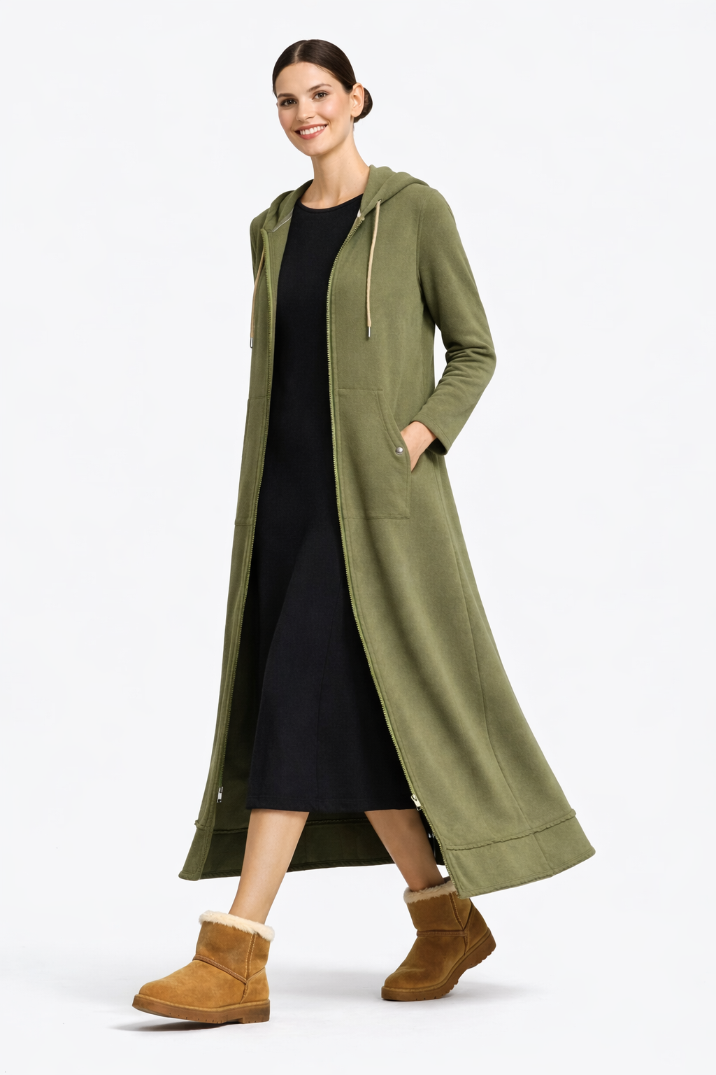 Maxi A-Line Hoodie Coat Dress | Modest Dress & Jacket in One Black / X-Large Maxi A-Line Hoodie Coat Dress | Modest Dress & Jacket in One Black / X-Large
