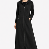 Maxi A-Line Hoodie Coat Dress in Black, Olive & Bordeaux
