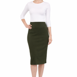 Women's Cotton Spandex Stretch Knee-Length Modest Pencil Skirt