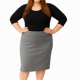 Plus Size Modest Stretch Knee Length Pencil Skirt in Cotton Spandex