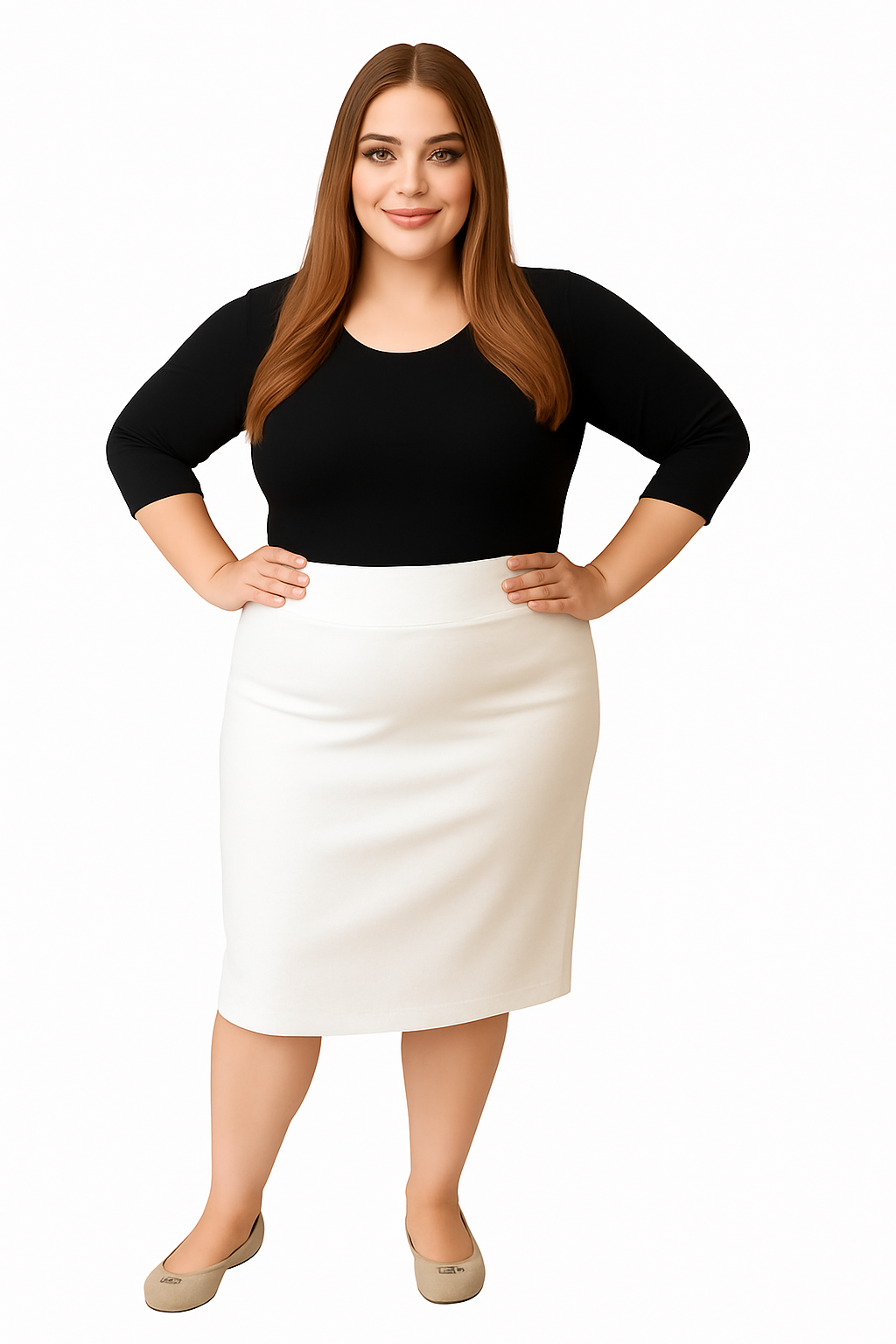 Plus Size Modest Stretch Knee Length Pencil Skirt in Cotton Spandex