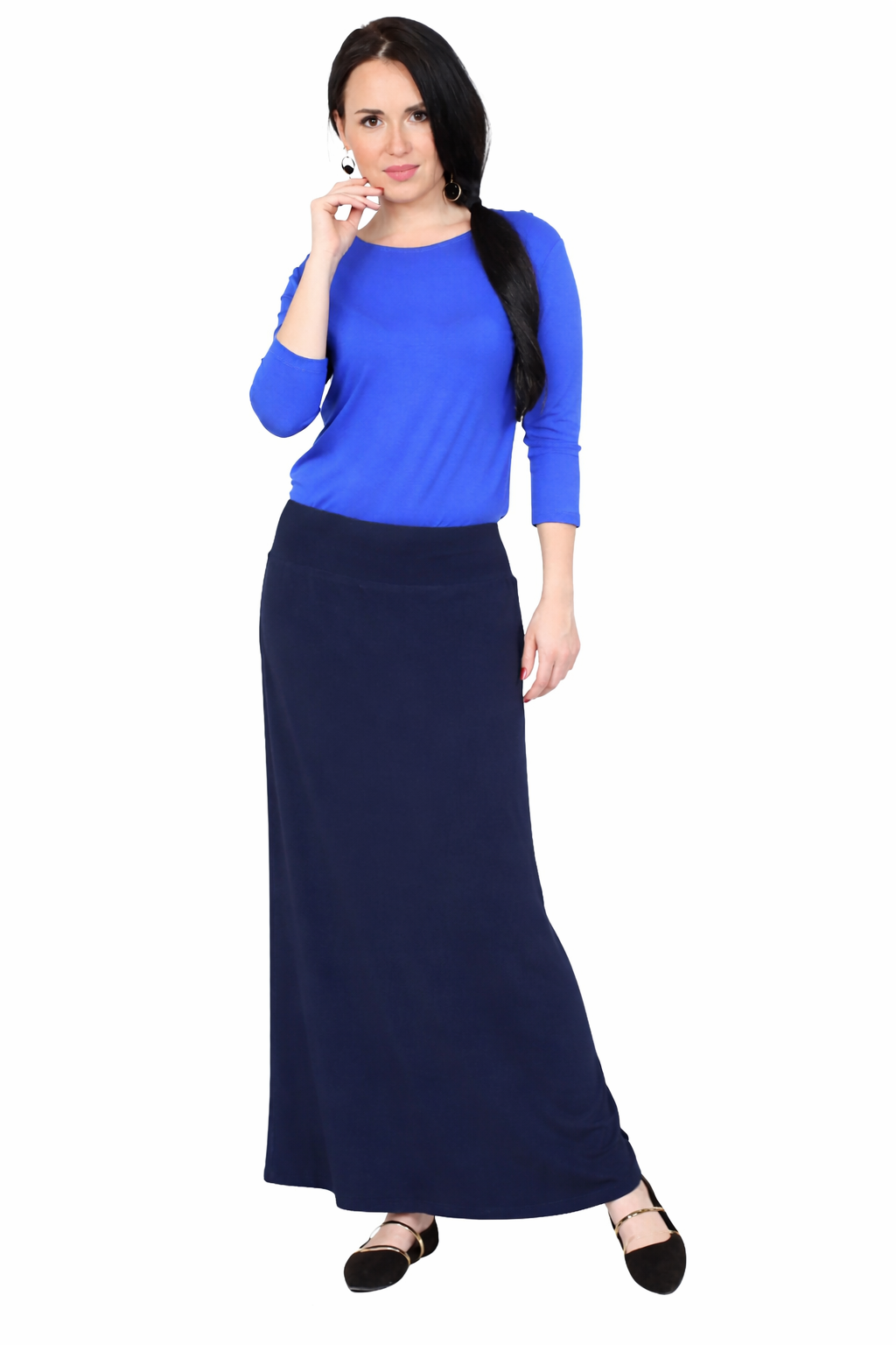 Silky Classic Maxi Length Modest Stretch Pencil Skirt