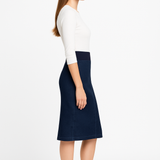 Denim Skirt with Stretch Waistband – Below Knee Length