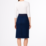 Denim Skirt with Stretch Waistband – Below Knee Length