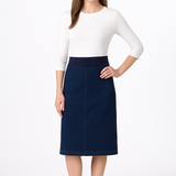 Denim Skirt with Stretch Waistband – Below Knee Length
