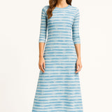 Fitted Bodice Maxi Summer Dress with 3/4 Sleeves with Pockets