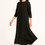 Modest Maxi Dress - Three Quarter Sleeve Soft Cotton Crinkle Fabric Double Layer Design