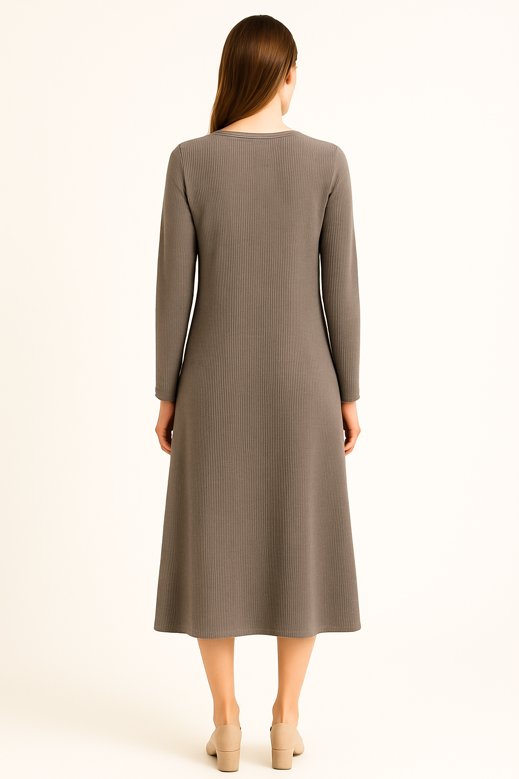 Modest Empire Waist Long Sleeve Dress Waffle Knit with Pockets Slate Grey / X-Large Modest Empire Waist Long Sleeve Dress Waffle Knit with Pockets Slate Grey / X-Large