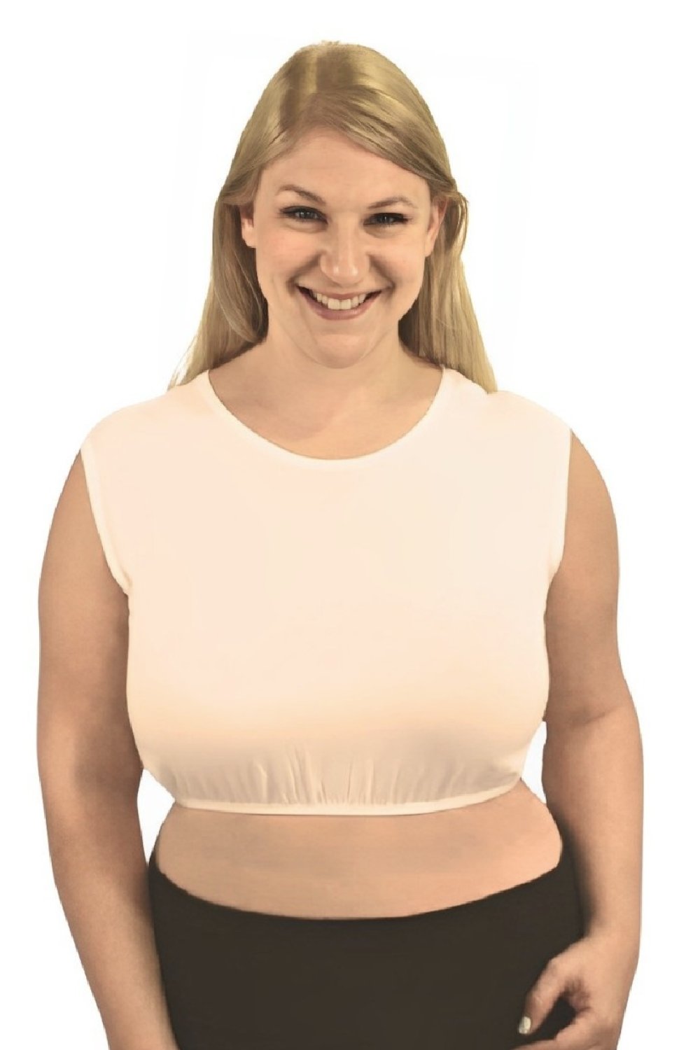 1631 cropped layering tank with full shoulder coverage jewel neckline plus nude front