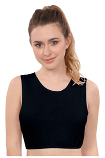 1631 cropped layering tank with full shoulder coverage jewel neckline reg black front