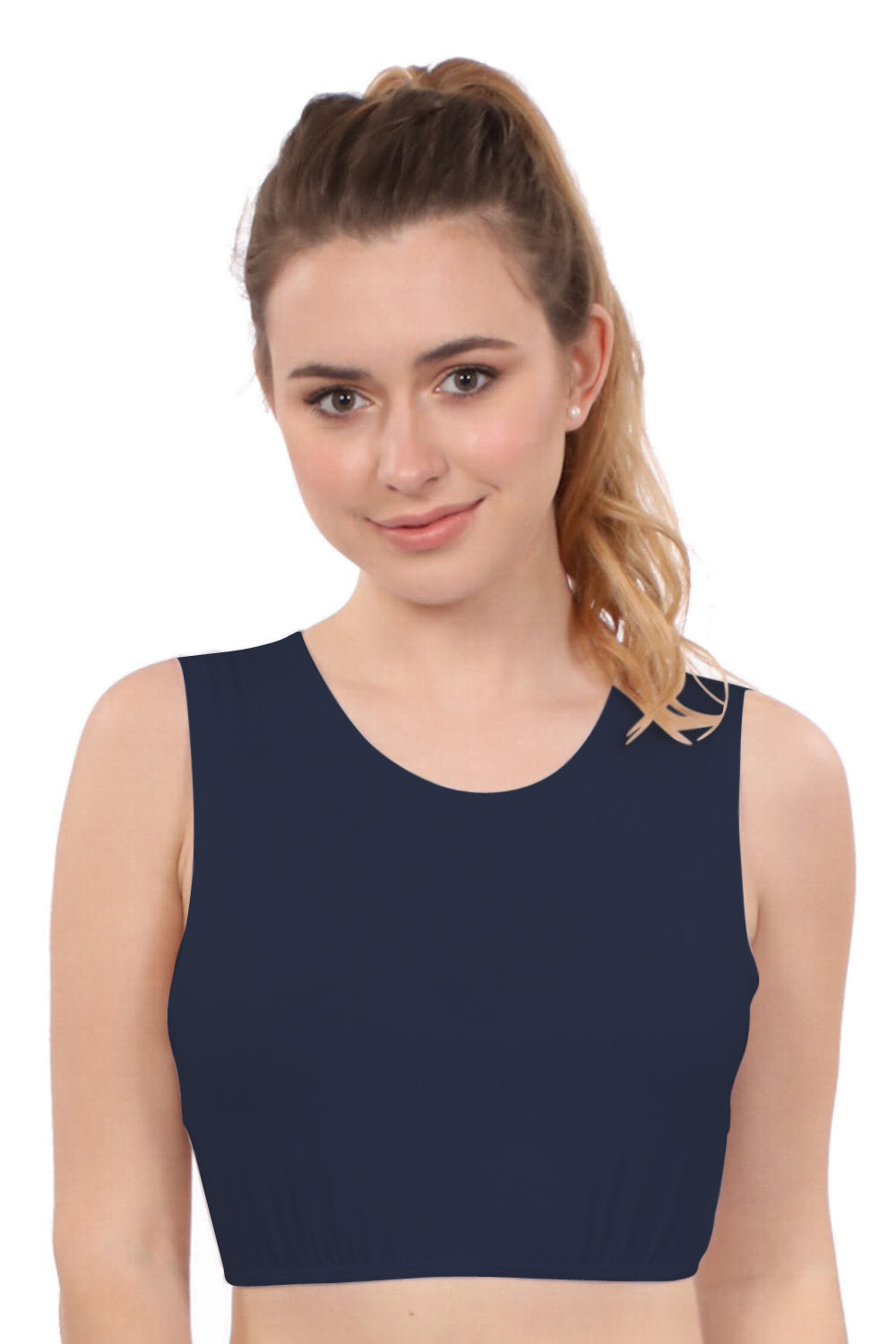 1631 cropped layering tank with full shoulder coverage jewel neckline reg navy front