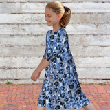 Girls' Easy Pull-On A-Line T-Shirt Dress with 3/4 Sleeves