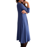 Mid-Calf 3/4 Sleeve Swing Dress with Pockets