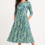 Mid-Calf 3/4 Sleeve Swing Dress with Pockets