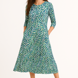 Mid-Calf 3/4 Sleeve Swing Dress with Pockets