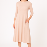 Mid-Calf 3/4 Sleeve Swing Dress with Pockets