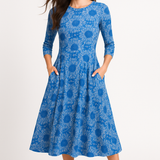 Mid-Calf 3/4 Sleeve Swing Dress with Pockets