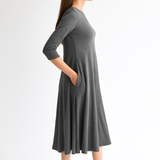 Mid-Calf 3/4 Sleeve Swing Dress with Pockets