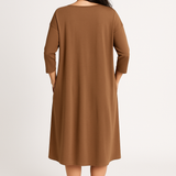 Relaxed Fit Modest 3/4 Sleeve Knee-Length Dress with Pockets