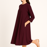 Relaxed Fit Modest 3/4 Sleeve Knee-Length Dress with Pockets